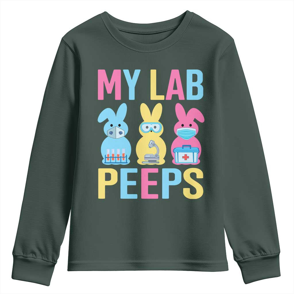 Easter Lab Tech Youth Sweatshirt Cute Bunny My Lab Peeps TS10 Dark Forest Green Print Your Wear
