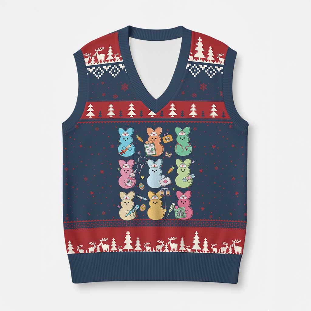 Easter Nurse Bunny V-Neck Knit Sweater Vest Funny Nursing Easter Spring Nurse Gift TS10 Navy Red Print Your Wear