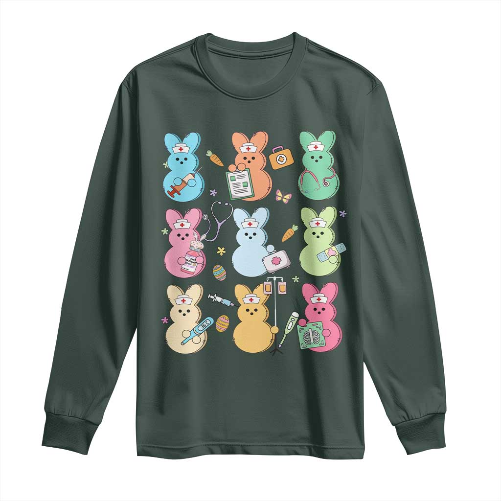 Easter Nurse Bunny Long Sleeve Shirt Funny Nursing Easter Spring Nurse Gift TS10 Dark Forest Green Print Your Wear
