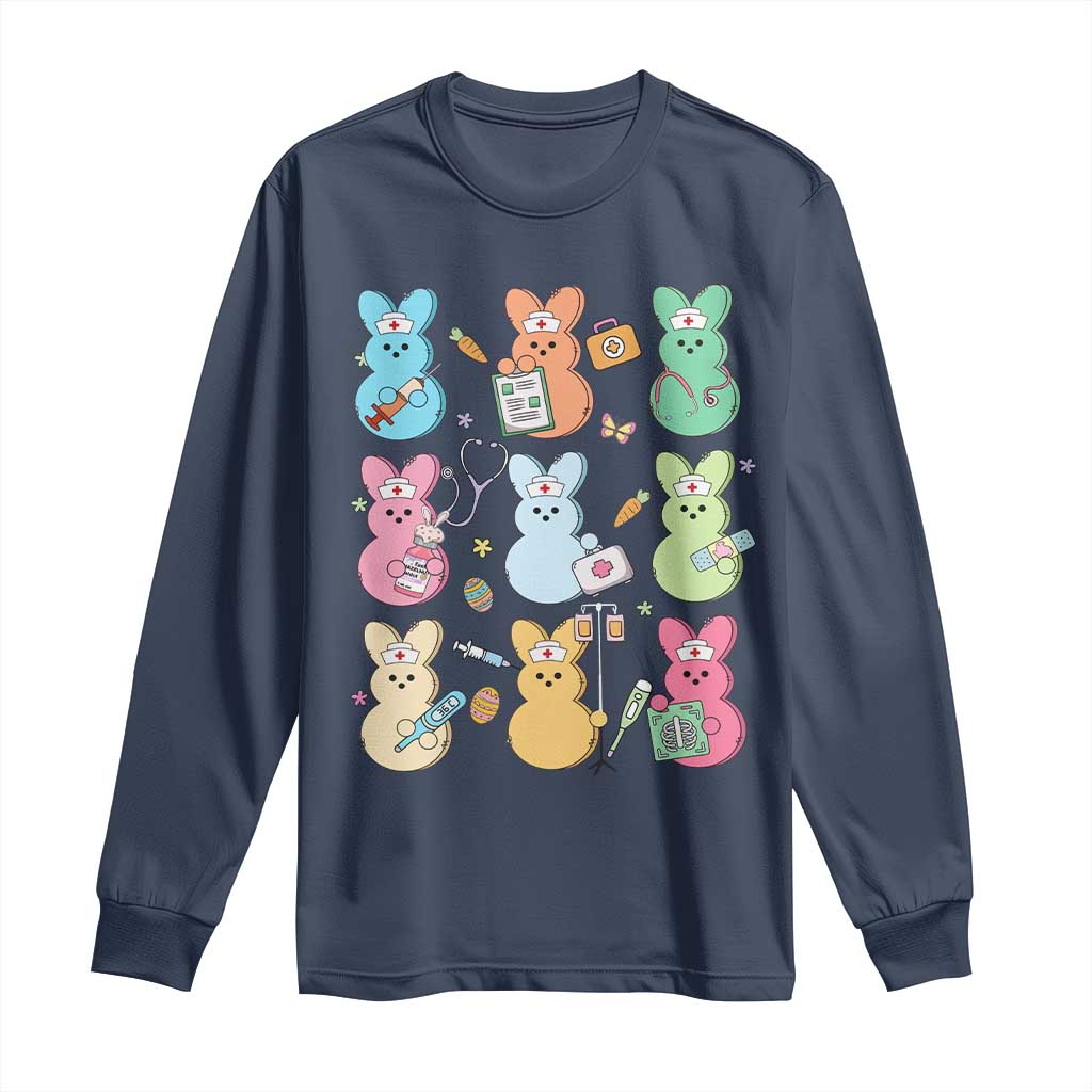 Easter Nurse Bunny Long Sleeve Shirt Funny Nursing Easter Spring Nurse Gift TS10 Navy Print Your Wear