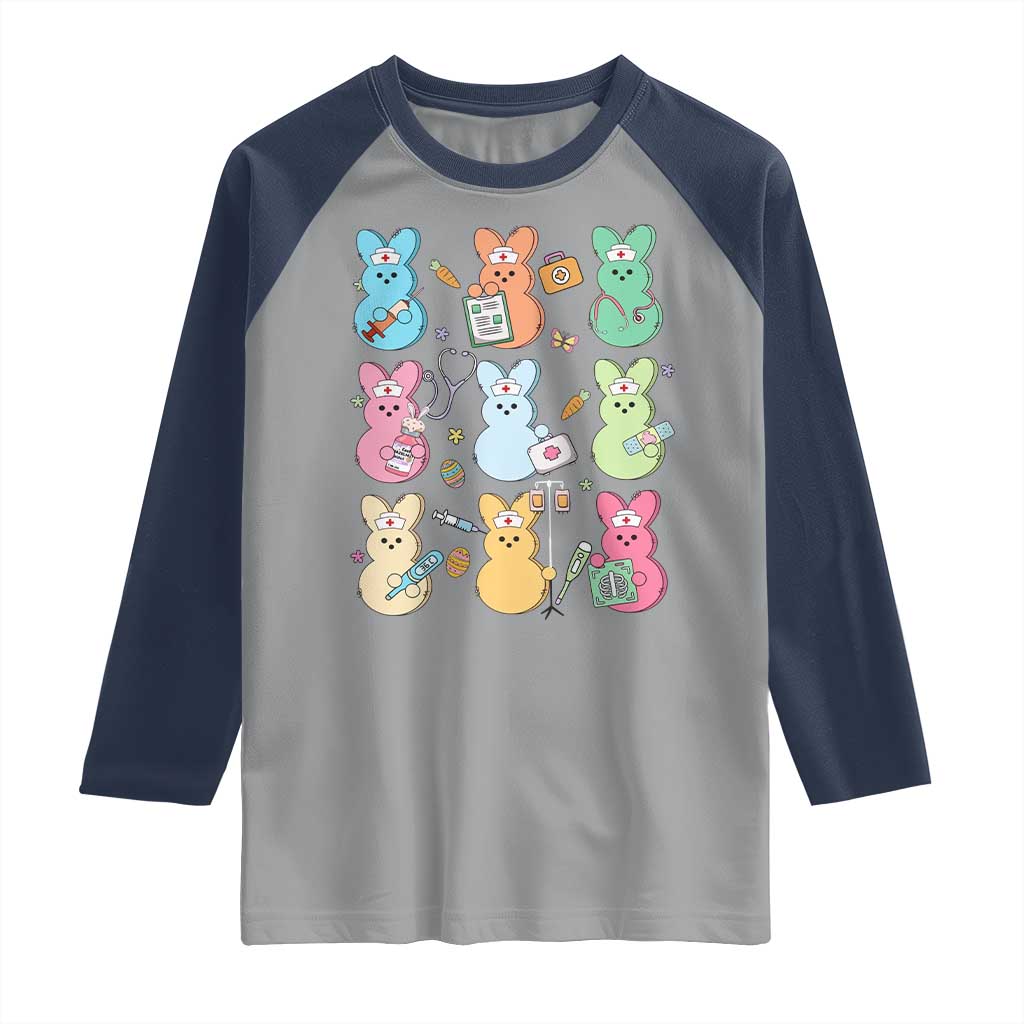Easter Nurse Bunny Raglan Shirt Funny Nursing Easter Spring Nurse Gift TS10 Sport Gray Navy Print Your Wear