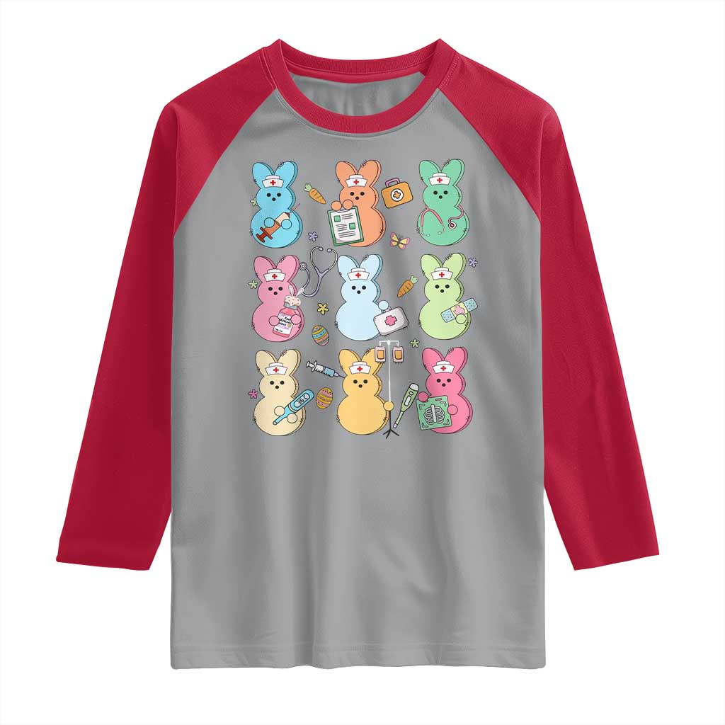 Easter Nurse Bunny Raglan Shirt Funny Nursing Easter Spring Nurse Gift TS10 Sport Gray Red Print Your Wear