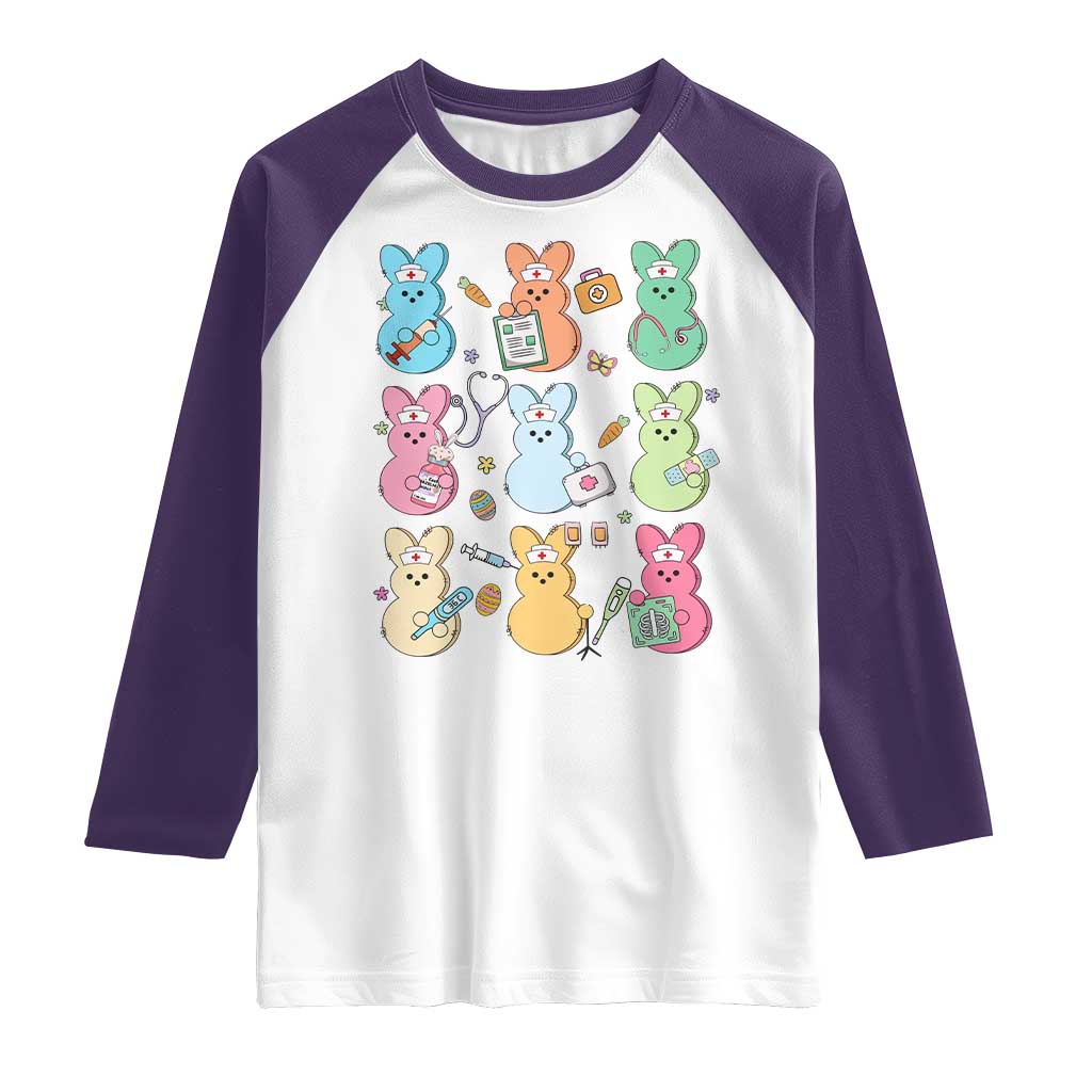 Easter Nurse Bunny Raglan Shirt Funny Nursing Easter Spring Nurse Gift TS10 White Purple Print Your Wear