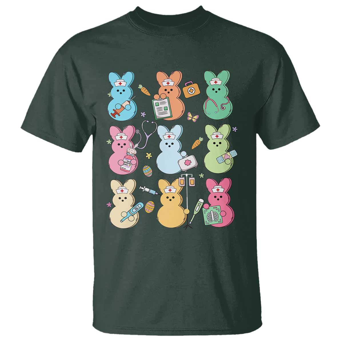 Easter Nurse Bunny T Shirt Funny Nursing Easter Spring Nurse Gift TS10 Dark Forest Green Print Your Wear