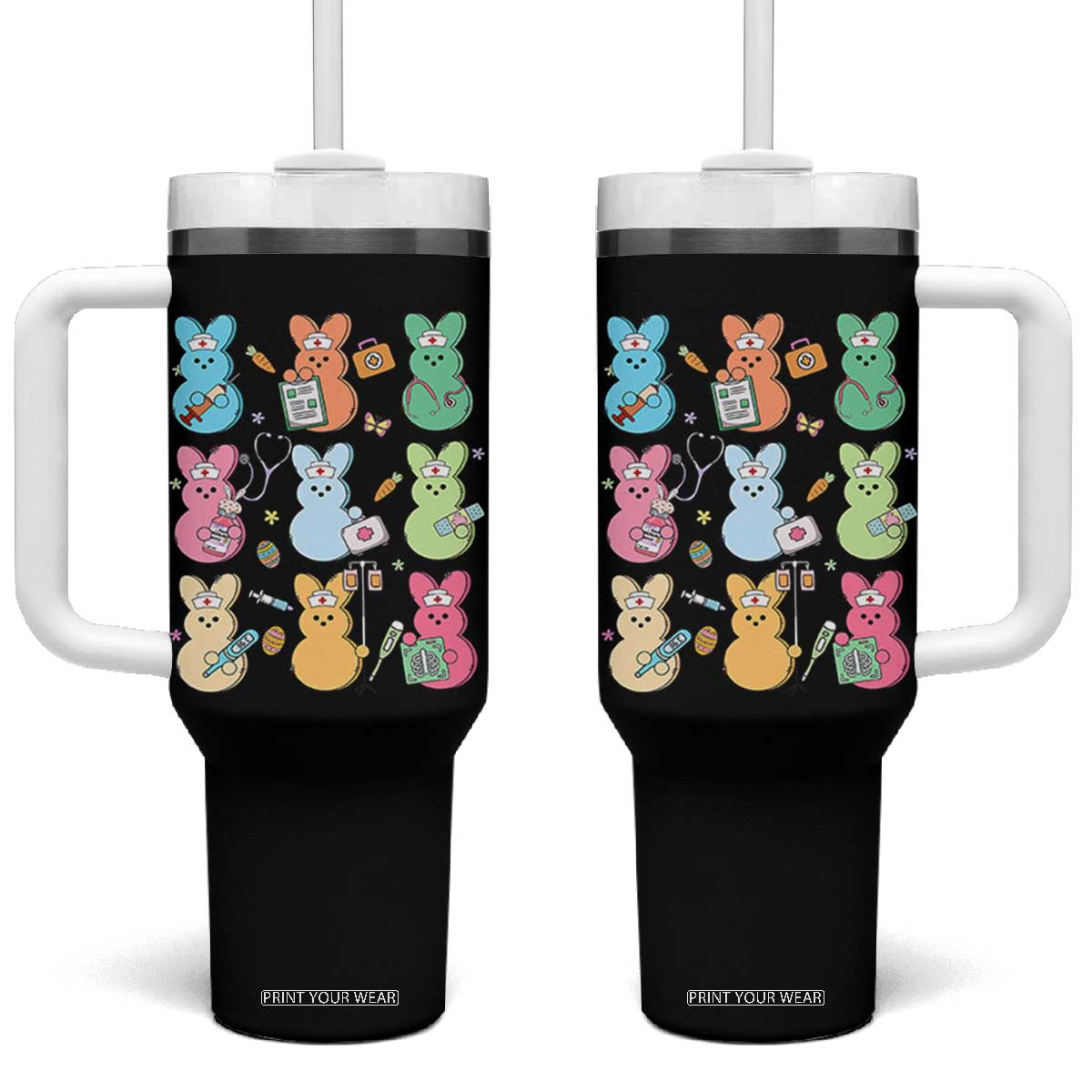 Easter Nurse Bunny Tumbler With Handle Funny Nursing Easter Spring Nurse Gift TS10 One Size: 40 oz Black Print Your Wear