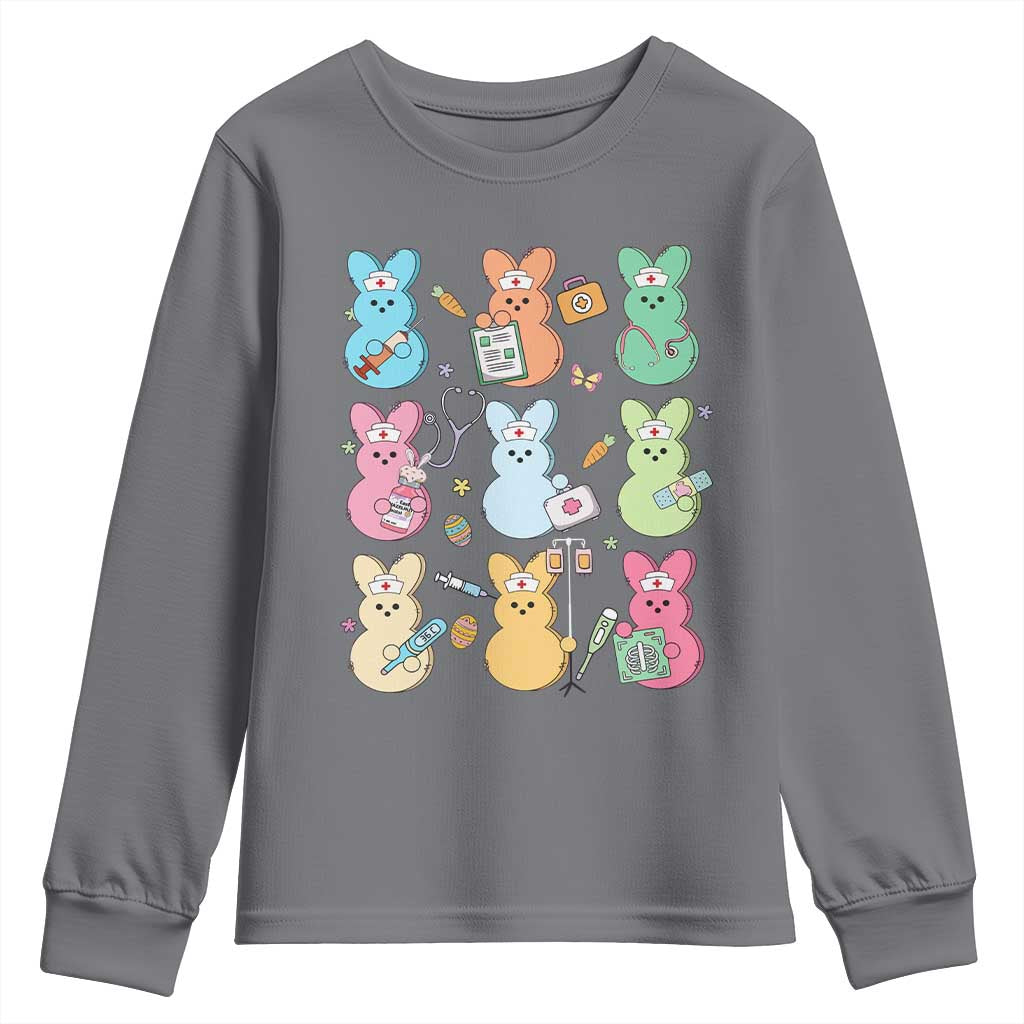 Easter Nurse Bunny Youth Sweatshirt Funny Nursing Easter Spring Nurse Gift TS10 Charcoal Print Your Wear
