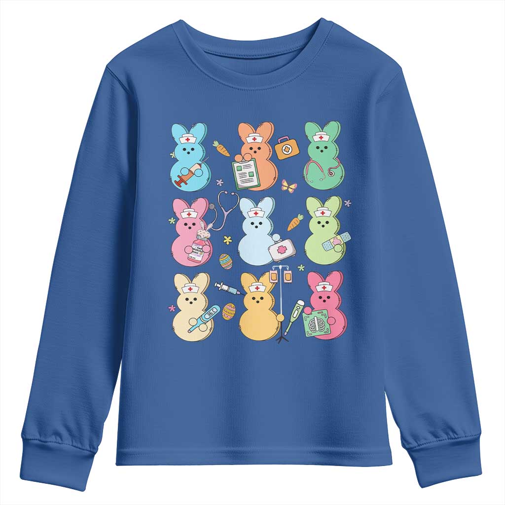 Easter Nurse Bunny Youth Sweatshirt Funny Nursing Easter Spring Nurse Gift TS10 Royal Blue Print Your Wear