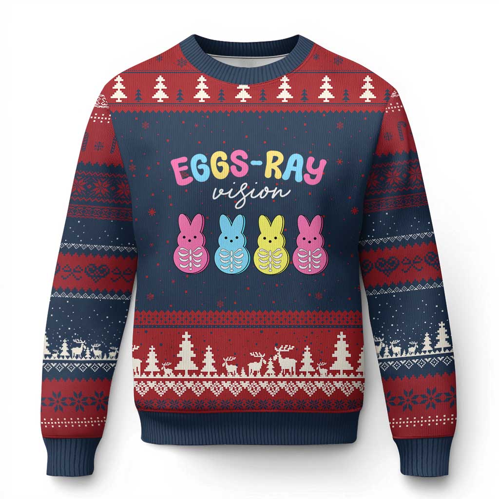 Radiology Easter Ugly Christmas Sweater Eggs Ray Vision Xray Tech TS10 Navy Red Print Your Wear