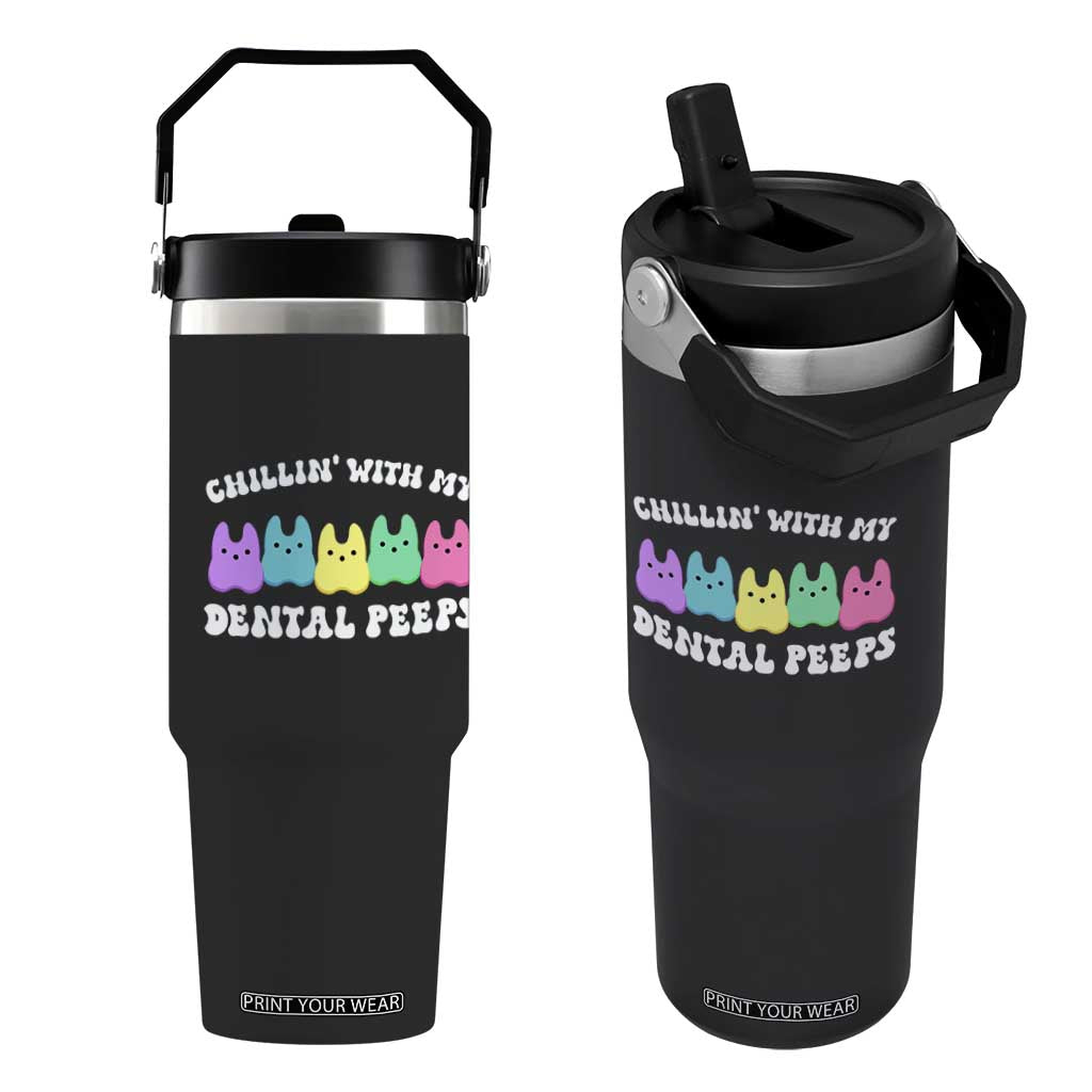 Easter Dental Bunny Flip Straw Tumbler Chilling With My Dental Peeps TS10 One Size: 30 oz Black Print Your Wear