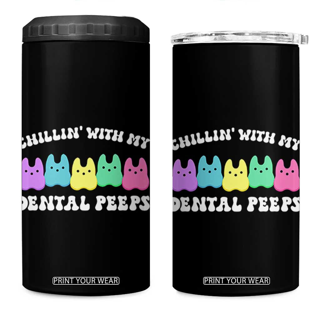 Easter Dental Bunny 4 in 1 Can Cooler Tumbler Chilling With My Dental Peeps TS10 One Size: 16 oz Black Print Your Wear