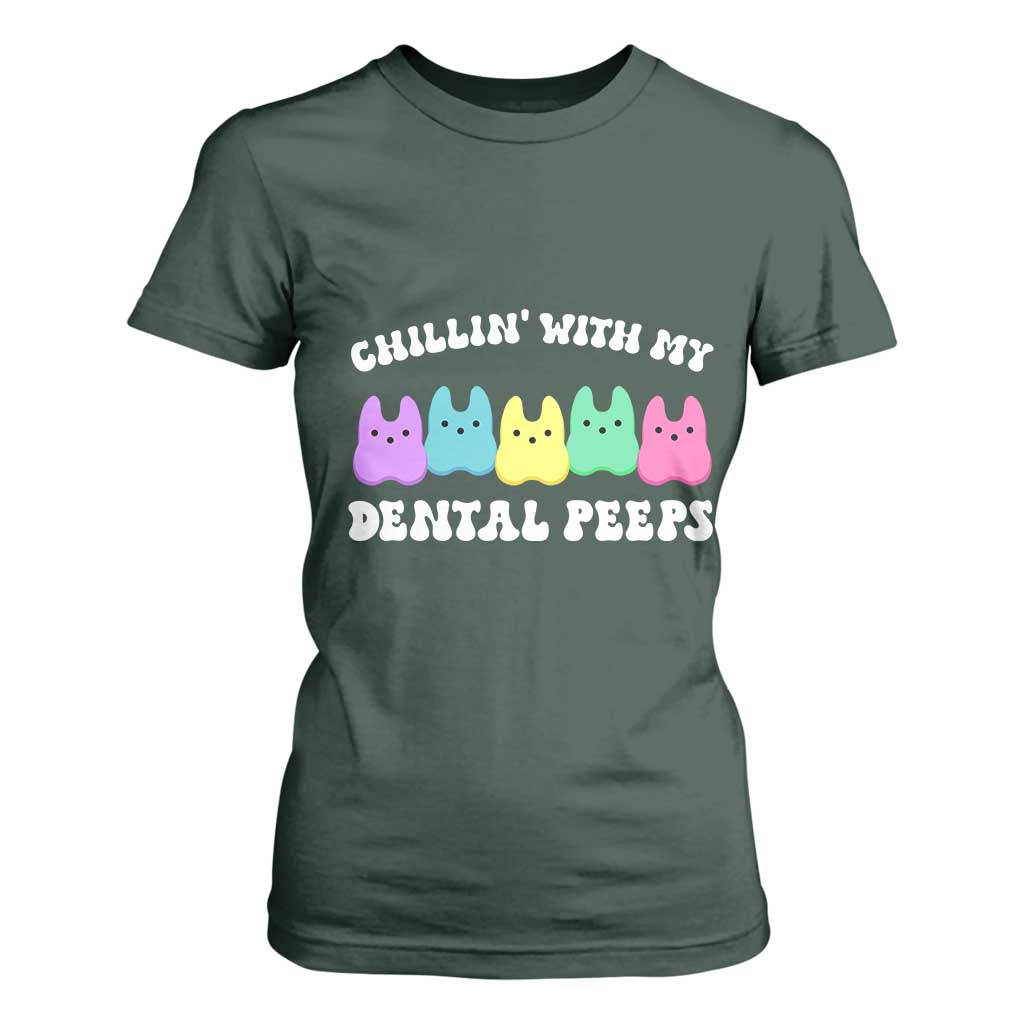Easter Dental Bunny T Shirt For Women Chilling With My Dental Peeps TS10 Dark Forest Green Print Your Wear