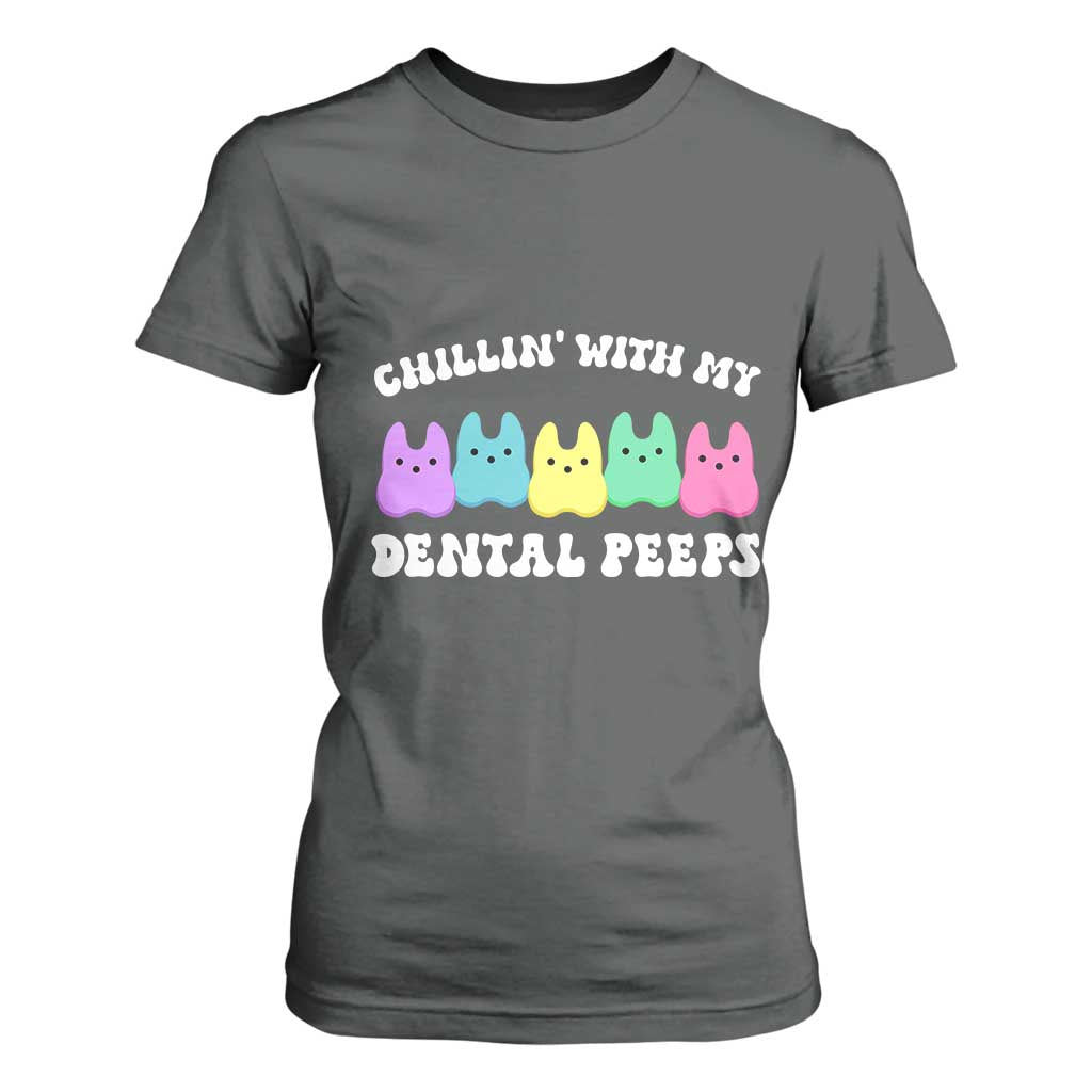 Easter Dental Bunny T Shirt For Women Chilling With My Dental Peeps TS10 Dark Heather Print Your Wear