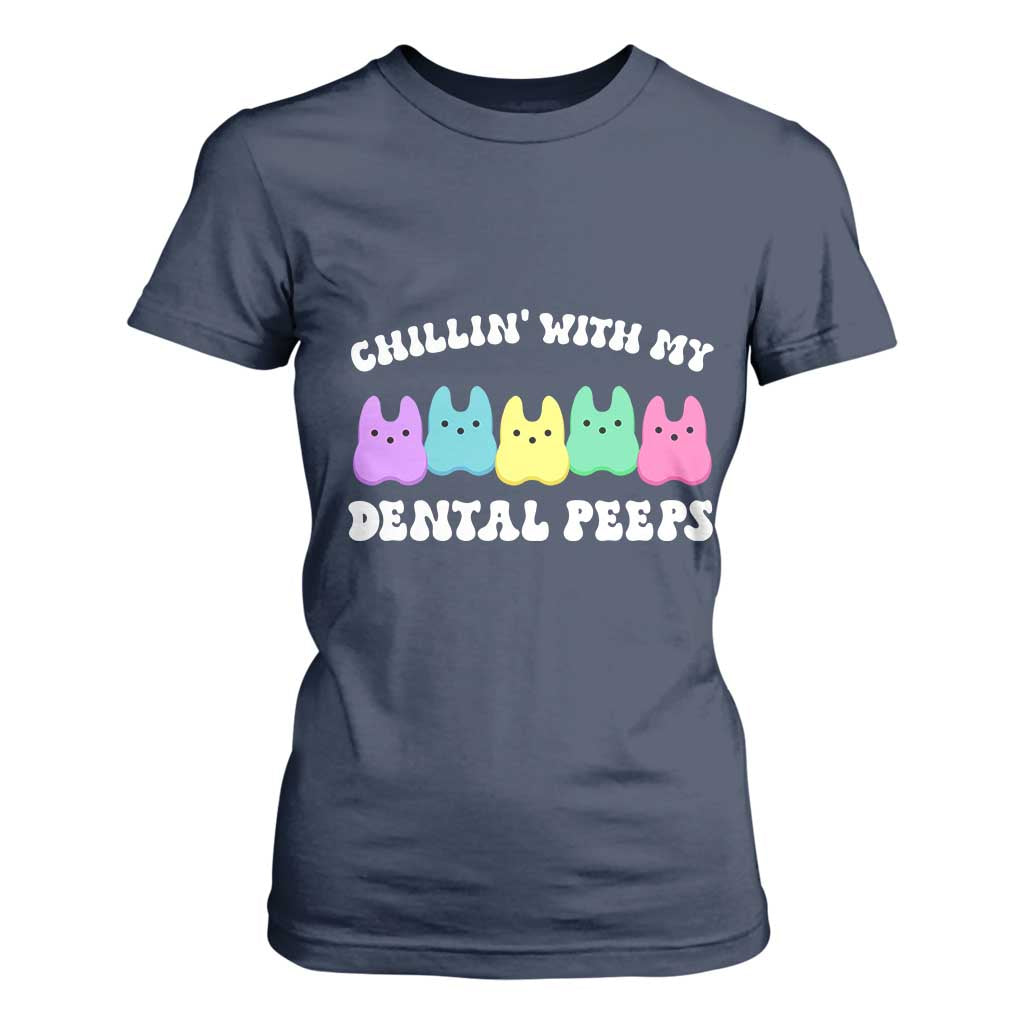 Easter Dental Bunny T Shirt For Women Chilling With My Dental Peeps TS10 Navy Print Your Wear