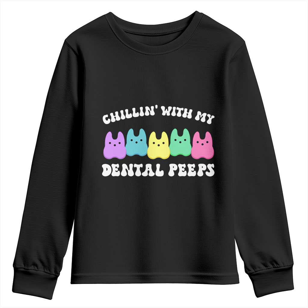Easter Dental Bunny Youth Sweatshirt Chilling With My Dental Peeps TS10 Black Print Your Wear