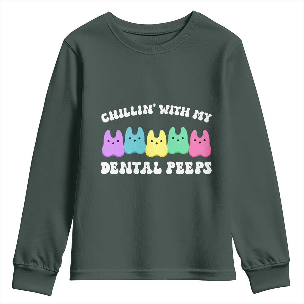 Easter Dental Bunny Youth Sweatshirt Chilling With My Dental Peeps TS10 Dark Forest Green Print Your Wear