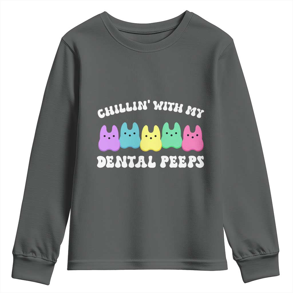 Easter Dental Bunny Youth Sweatshirt Chilling With My Dental Peeps TS10 Dark Heather Print Your Wear