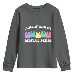 Easter Dental Bunny Youth Sweatshirt Chilling With My Dental Peeps TS10 Dark Heather Print Your Wear