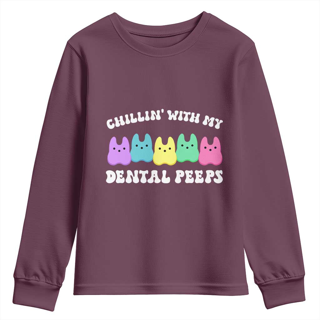 Easter Dental Bunny Youth Sweatshirt Chilling With My Dental Peeps TS10 Maroon Print Your Wear