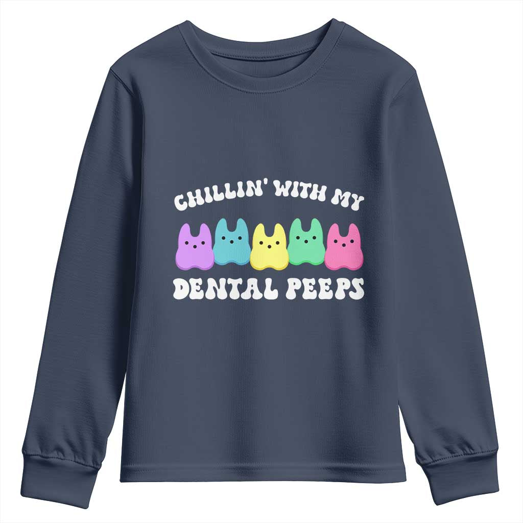 Easter Dental Bunny Youth Sweatshirt Chilling With My Dental Peeps TS10 Navy Print Your Wear