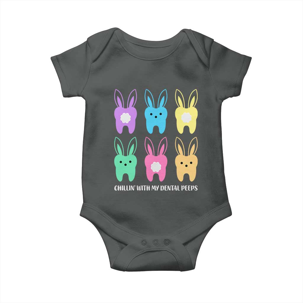 Easter Dentist Baby Onesie Chilling With My Dental Peeps Bunny TS10 Dark Heather Print Your Wear