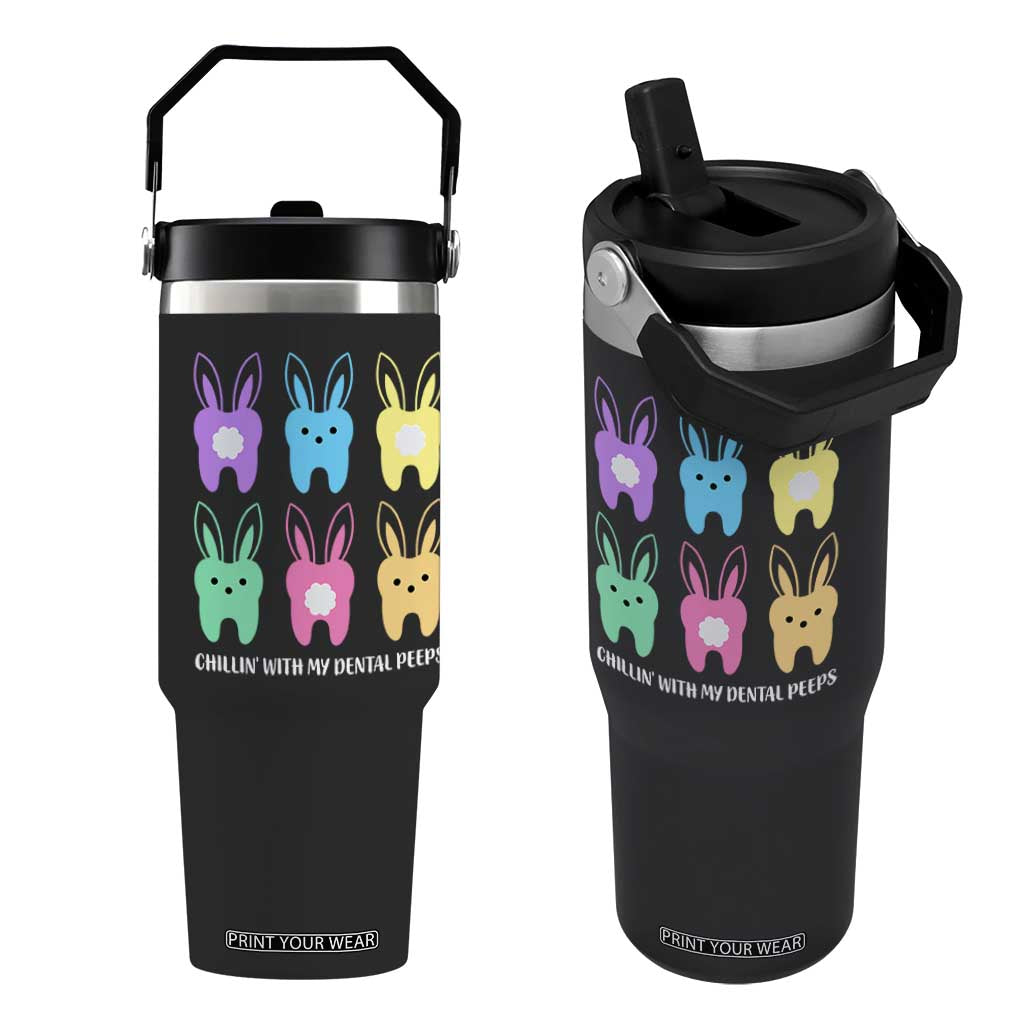 Easter Dentist Flip Straw Tumbler Chilling With My Dental Peeps Bunny TS10 One Size: 30 oz Black Print Your Wear
