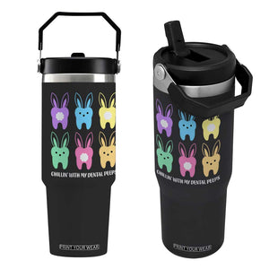 Easter Dentist Flip Straw Tumbler Chilling With My Dental Peeps Bunny TS10 One Size: 30 oz Black Print Your Wear