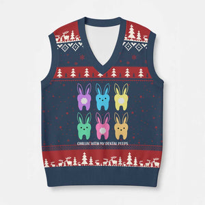Easter Dentist V-Neck Knit Sweater Vest Chilling With My Dental Peeps Bunny TS10 Navy Red Print Your Wear