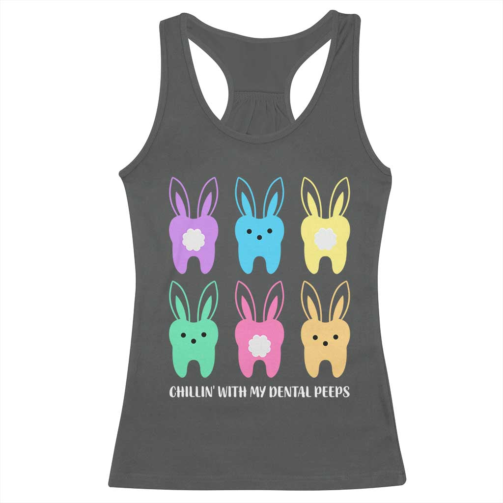 Easter Dentist Racerback Tank Top Chilling With My Dental Peeps Bunny TS10 Dark Heather Print Your Wear