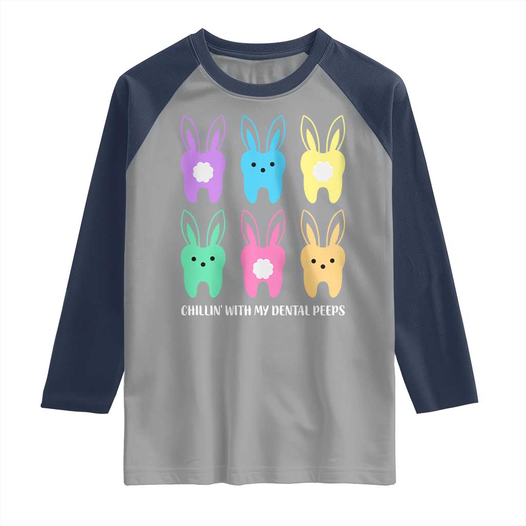 Easter Dentist Raglan Shirt Chilling With My Dental Peeps Bunny TS10 Sport Gray Navy Print Your Wear
