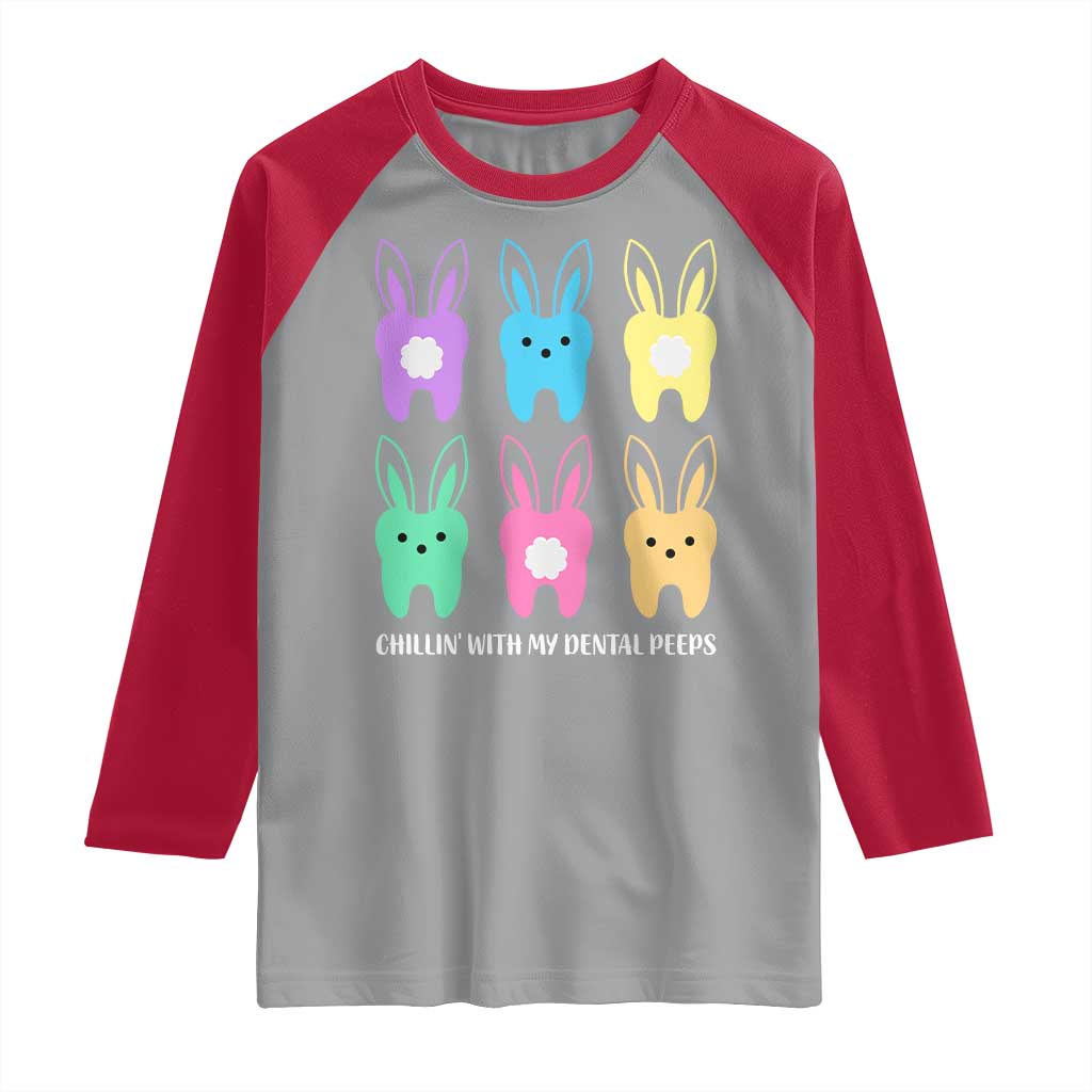 Easter Dentist Raglan Shirt Chilling With My Dental Peeps Bunny TS10 Sport Gray Red Print Your Wear