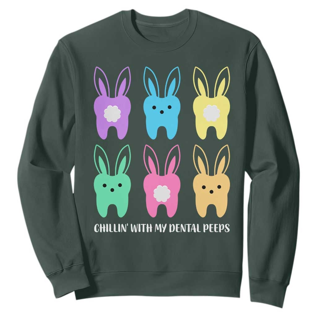 Easter Dentist Sweatshirt Chilling With My Dental Peeps Bunny TS10 Dark Forest Green Print Your Wear