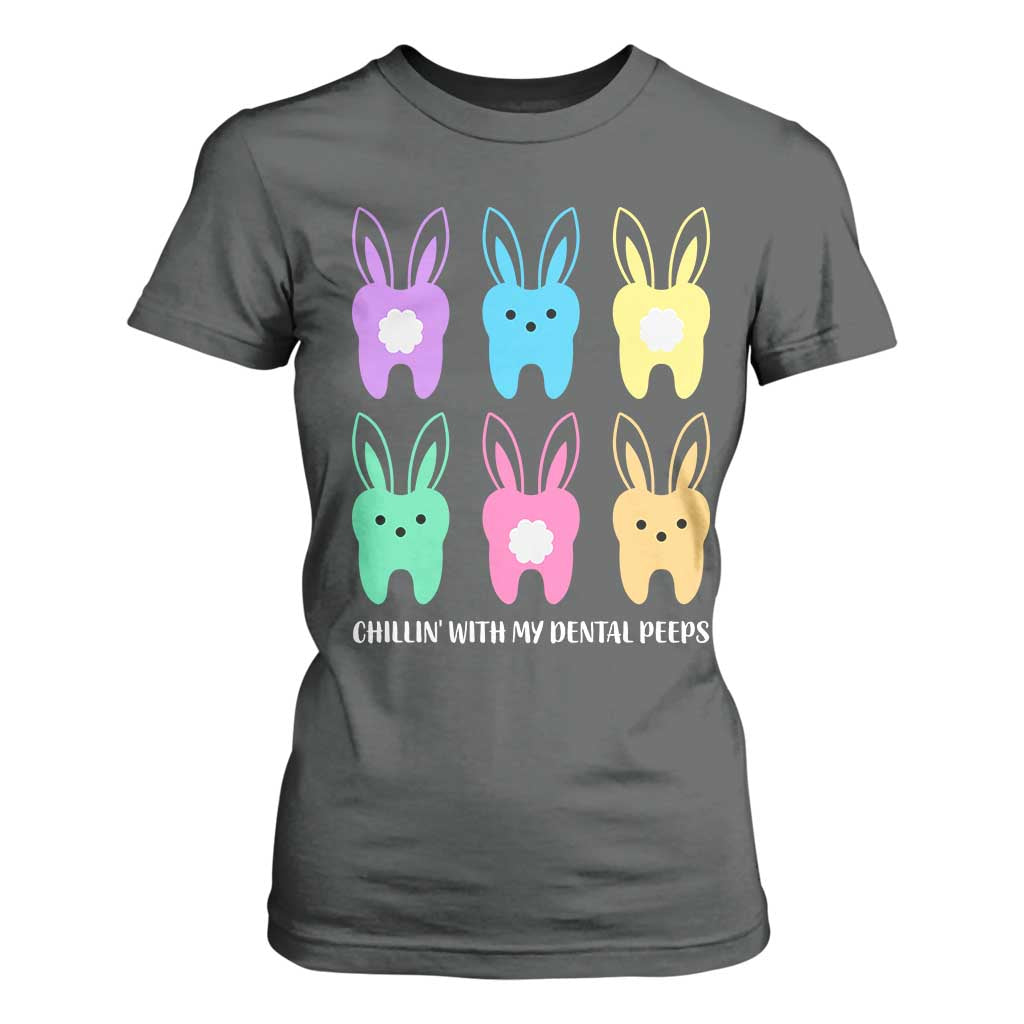 Easter Dentist T Shirt For Women Chilling With My Dental Peeps Bunny TS10 Dark Heather Print Your Wear