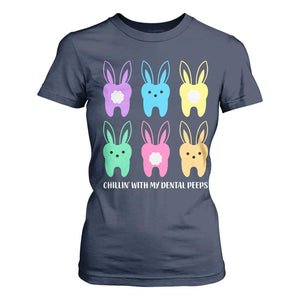 Easter Dentist T Shirt For Women Chilling With My Dental Peeps Bunny TS10 Navy Print Your Wear
