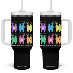 Easter Dentist Tumbler With Handle Chilling With My Dental Peeps Bunny TS10 One Size: 40 oz Black Print Your Wear