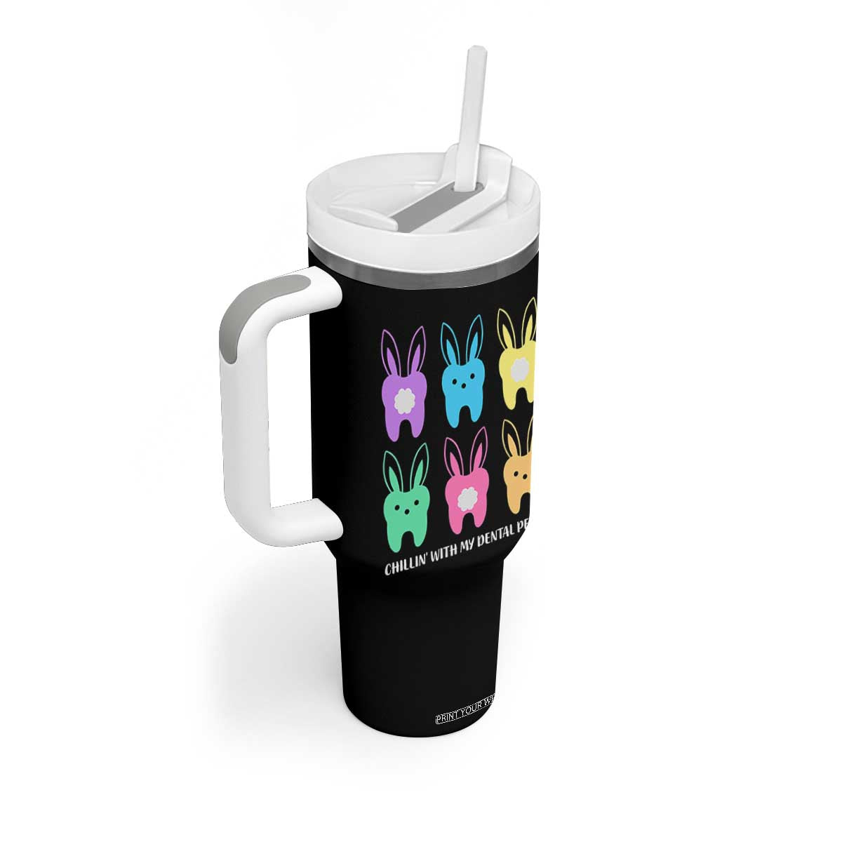 Easter Dentist Tumbler With Handle Chilling With My Dental Peeps Bunny TS10 Print Your Wear