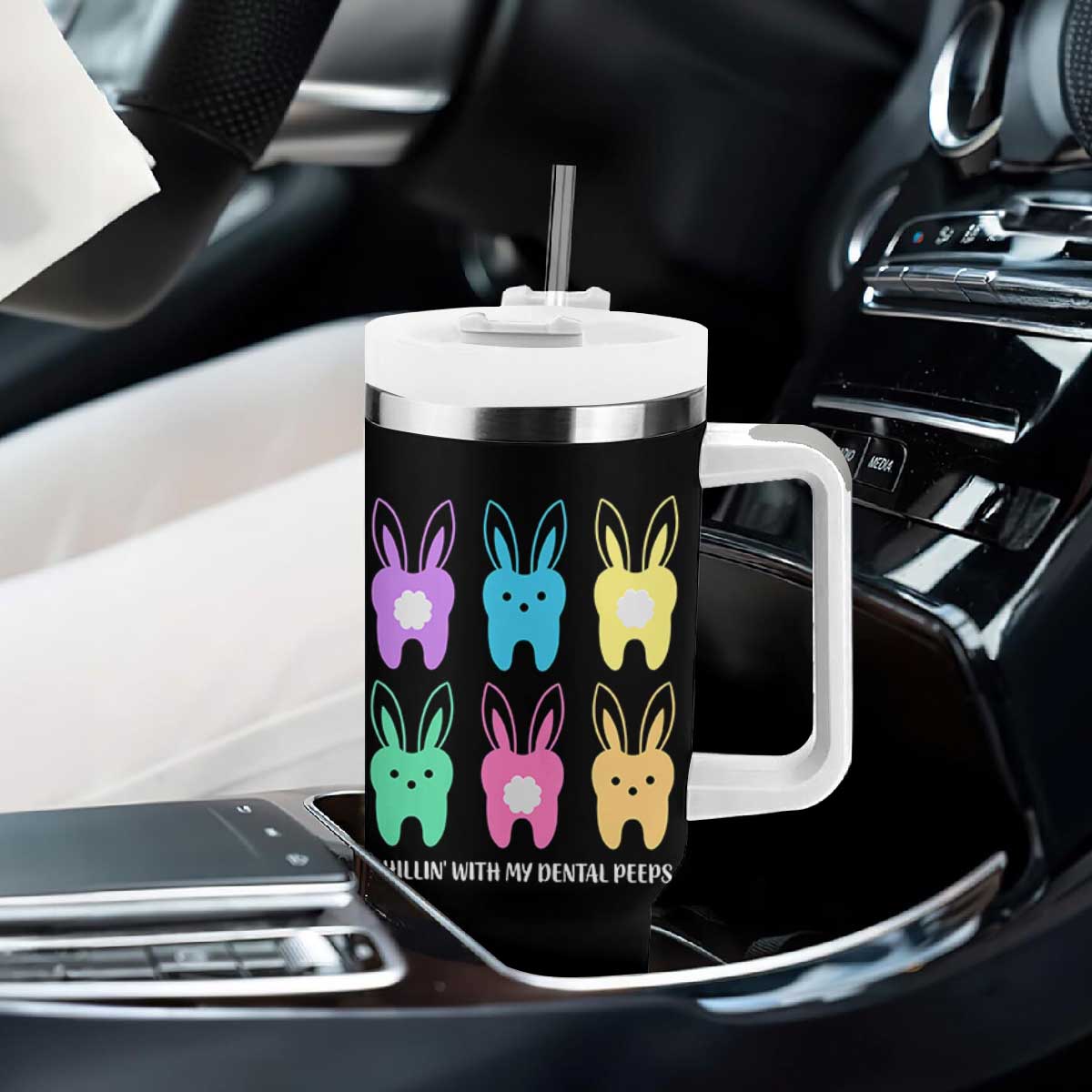 Easter Dentist Tumbler With Handle Chilling With My Dental Peeps Bunny TS10 Print Your Wear