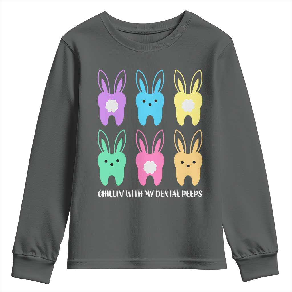 Easter Dentist Youth Sweatshirt Chilling With My Dental Peeps Bunny TS10 Dark Heather Print Your Wear