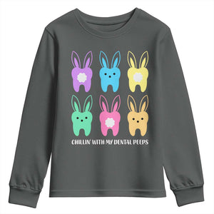 Easter Dentist Youth Sweatshirt Chilling With My Dental Peeps Bunny TS10 Dark Heather Print Your Wear