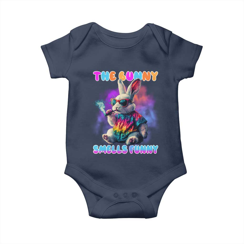 Happy 420 Easter Baby Onesie Funny Smoking Easter Bunny Smells Funny Easter TS10 Navy Print Your Wear