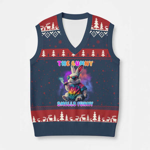 Happy 420 Easter V-Neck Knit Sweater Vest Funny Smoking Easter Bunny Smells Funny Easter TS10 Navy Red Print Your Wear
