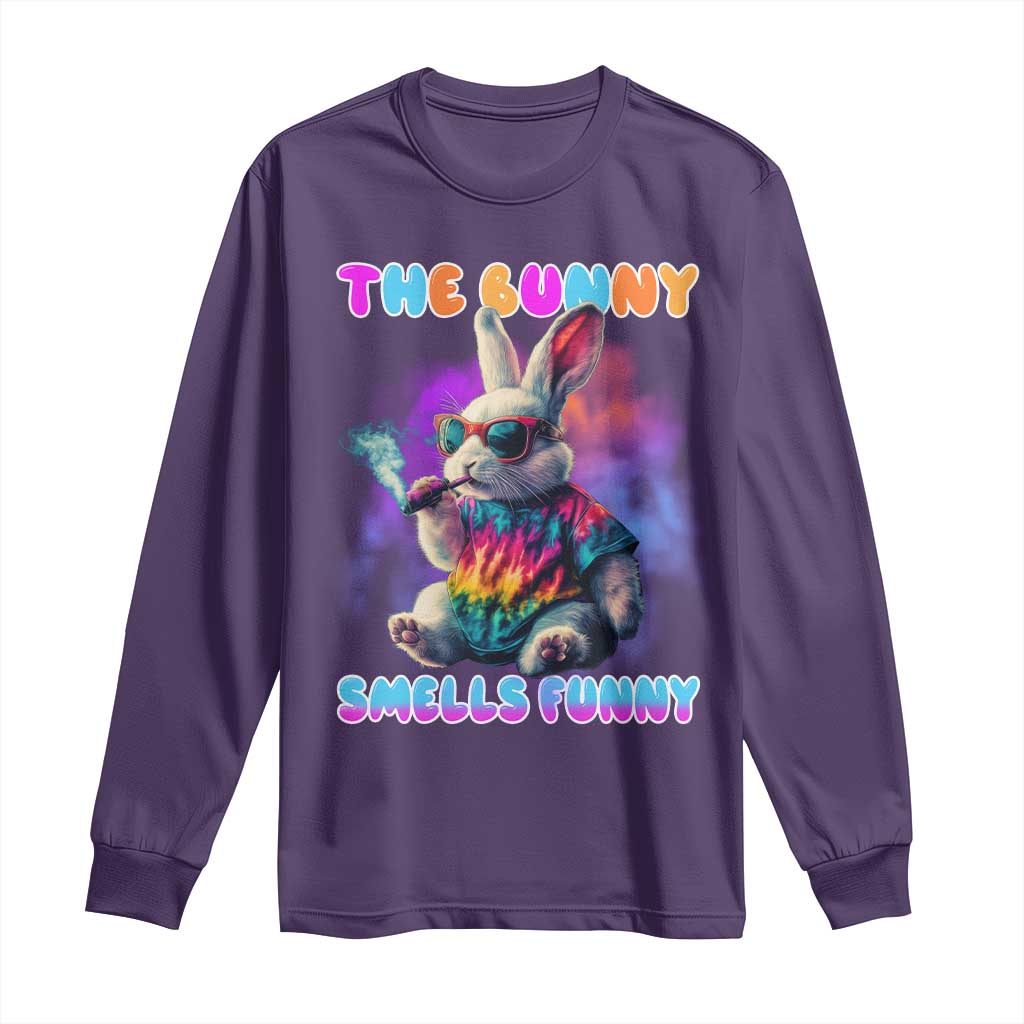 Happy 420 Easter Long Sleeve Shirt Funny Smoking Easter Bunny Smells Funny Easter TS10 Purple Print Your Wear