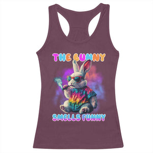 Happy 420 Easter Racerback Tank Top Funny Smoking Easter Bunny Smells Funny Easter TS10 Maroon Print Your Wear