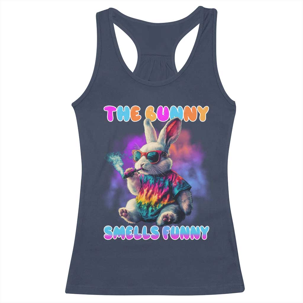 Happy 420 Easter Racerback Tank Top Funny Smoking Easter Bunny Smells Funny Easter TS10 Navy Print Your Wear