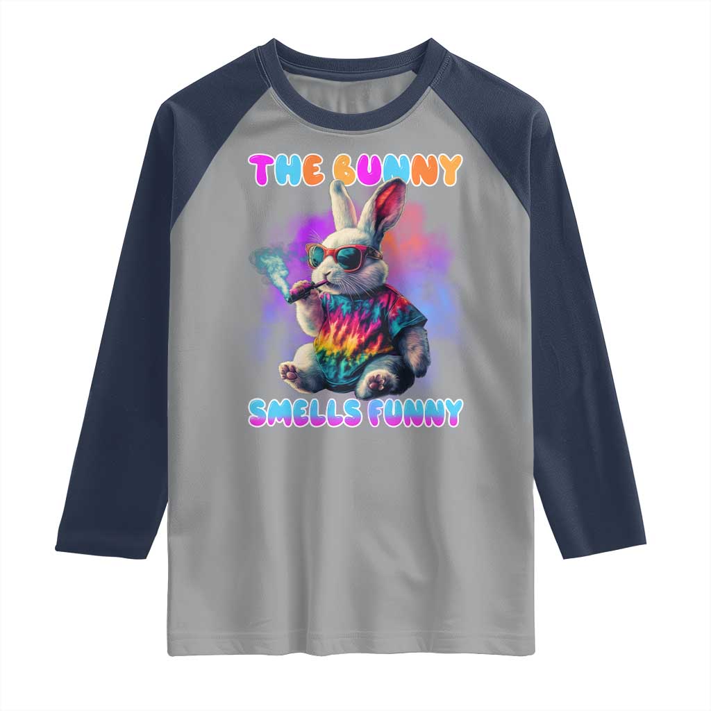 Happy 420 Easter Raglan Shirt Funny Smoking Easter Bunny Smells Funny Easter TS10 Sport Gray Navy Print Your Wear