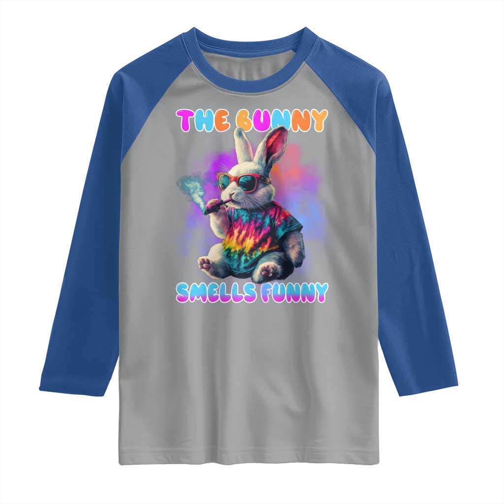 Happy 420 Easter Raglan Shirt Funny Smoking Easter Bunny Smells Funny Easter TS10 Sport Gray Royal Print Your Wear