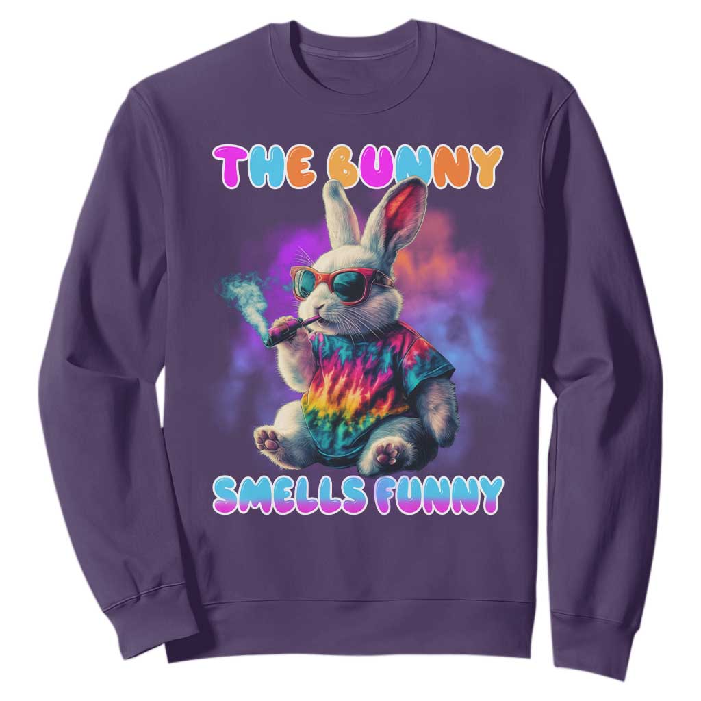 Happy 420 Easter Sweatshirt Funny Smoking Easter Bunny Smells Funny Easter TS10 Purple Print Your Wear