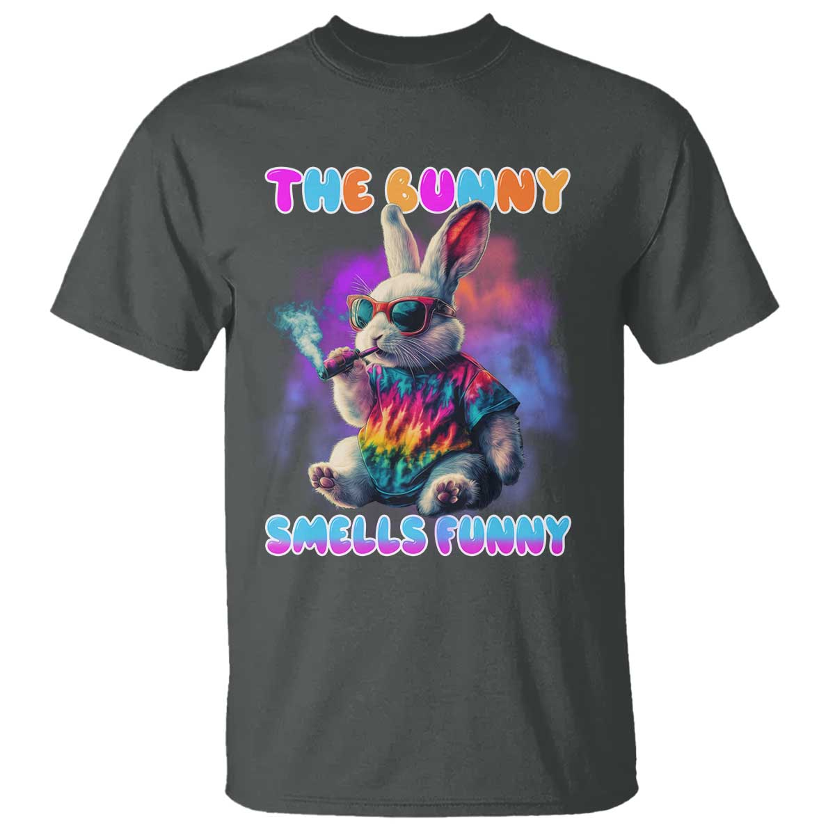 Happy 420 Easter T Shirt Funny Smoking Easter Bunny Smells Funny Easter TS10 Dark Heather Print Your Wear