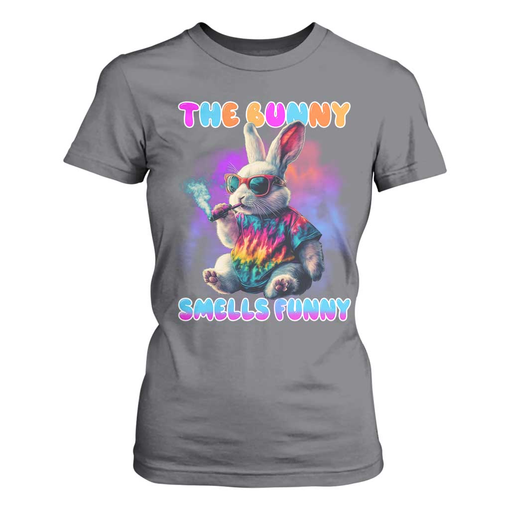 Happy 420 Easter T Shirt For Women Funny Smoking Easter Bunny Smells Funny Easter TS10 Charcoal Print Your Wear