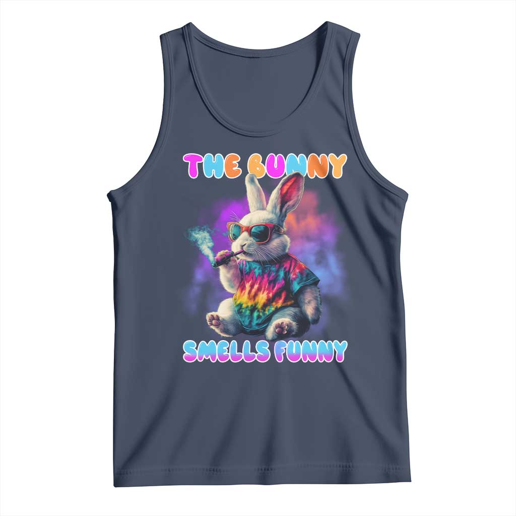 Happy 420 Easter Tank Top Funny Smoking Easter Bunny Smells Funny Easter TS10 Navy Print Your Wear