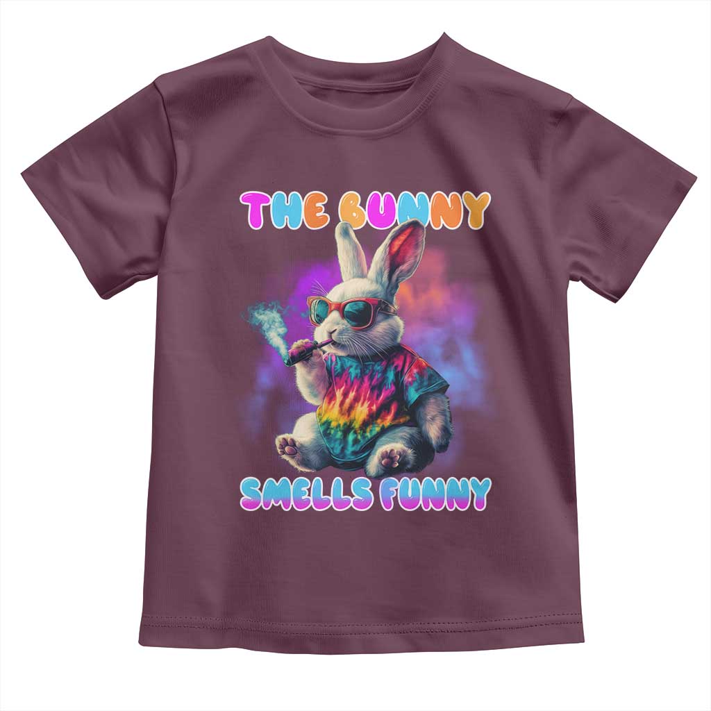 Happy 420 Easter Toddler T Shirt Funny Smoking Easter Bunny Smells Funny Easter TS10 Maroon Print Your Wear